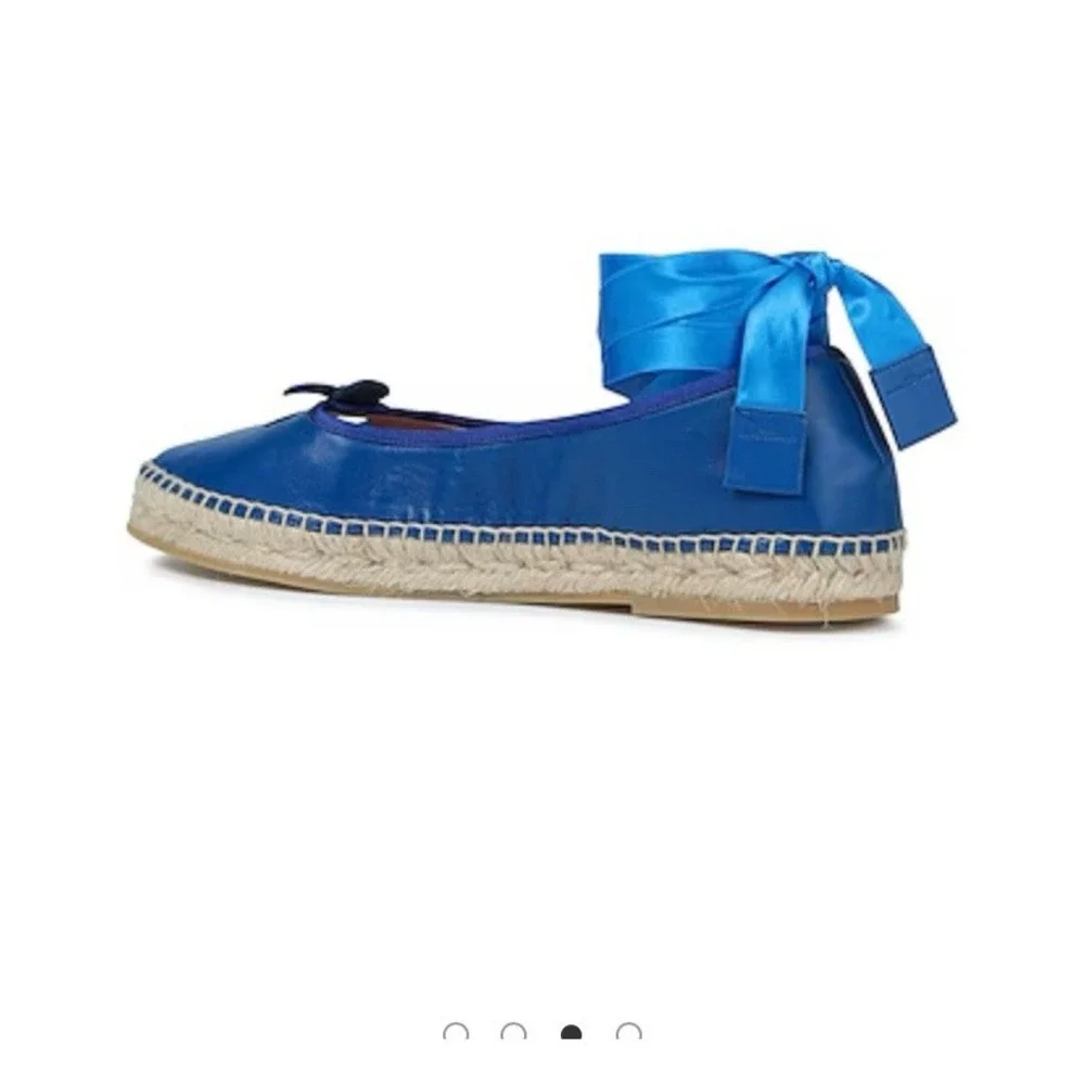 Marc Jacobs Mouse Espadrille Flats Womens 36 Blue Like New Satin Spain Ankle Tie